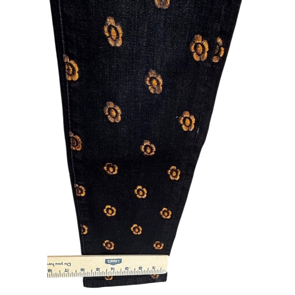 Pilcro & the Letterpress Black Jeans Sz 25 Slim Straight Gold Floral Embroidered - Picture 9 of 11